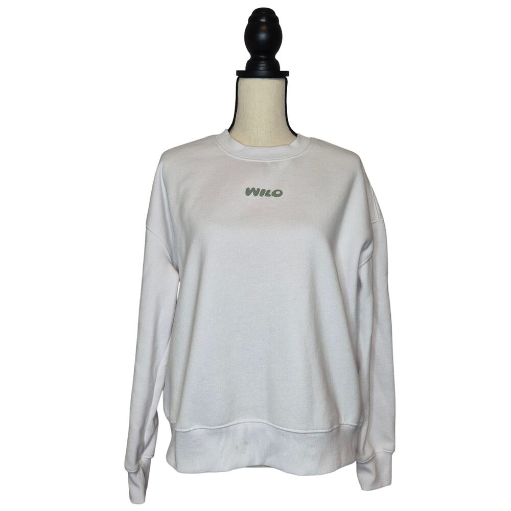 WILO The Label Wellness Club Oversized Crewneck White Green Puff Sweatshirt Sz S